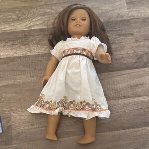 American Girl Doll in White Dress with Floral Design